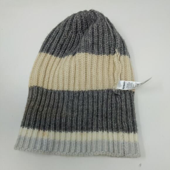 Old Navy Toboggan Beanie Hat Gray Cream White Striped OSFA Acrylic Blend - Picture 9 of 11